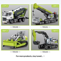 Senbao – Lot de 4 blocs de construction Zoomlion : Camion de transport, Grue et Excavatrice – Jouet en plastique pour enfants de 8 ans et plus