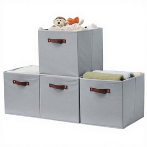 DECOMOMO - Cajas de Almacenamiento de Precisión de 13x15x13 Pulgadas con Etiquetas y Asas, Paquete de 4, Color Gris, para Organización de Estantes <span class=keywords><strong>Kallax</strong></span> - Product Image 3