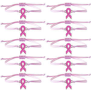 स्तन कैंसर की रोकथाम ब्रेसलेट महिलाओं के स्वास्थ्य प्यार स्तन दिन हाथ से बुना हुआ कंगन गुलाबी रिबन कंगन - Product Image 2