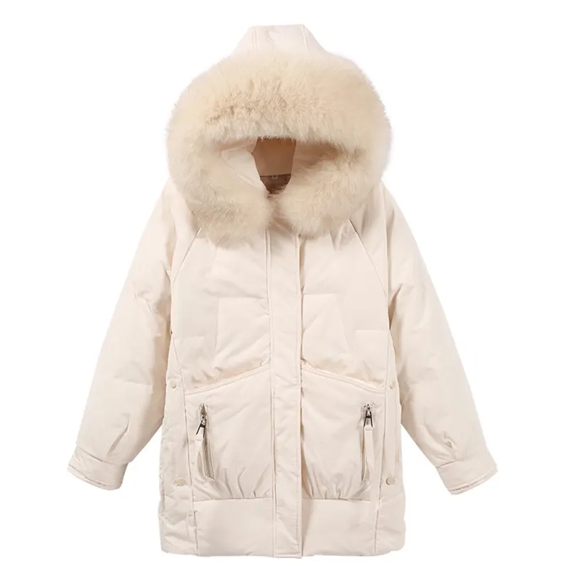 CX-G-D-28 Warm Faux Fox Fur Collar Women Winter 100% Duck Down Coat