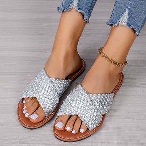Sandalias Planas Cruzadas Redondas de Verano 2024 para Mujer, Tallas Grandes, Tejidas, Sencillas, Frescas para la Playa, Venta al por Mayor 231 231 - Product Image 6
