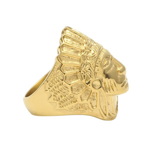 Pria Stainless Steel Cincin Hip Hop Punk Emas Maya Kuno Suku Indian Chief Cincin Fashion Perhiasan Logam Ukuran 7-12 - Product Image 4