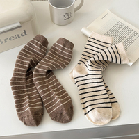 Chaussettes mi-mollet en laine pour femmes et filles automne/hiver Color-Block Striped Ins Chaussettes épaisses douces et chaudes de style japonais