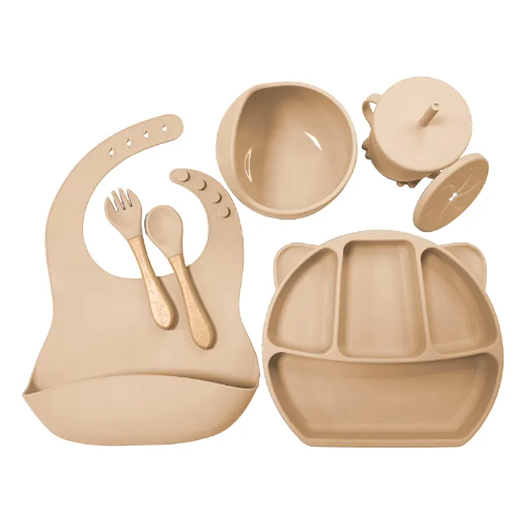MHC New Arrivals Baby Suction Cup 5 Pcs Eco-friendly Utensils Dishes Silicone Baby Feeding Set