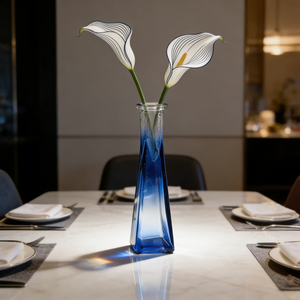 Vase en verre dégradé bleu effet goutte d'eau, bouteille haute <span class=keywords><strong>et</strong></span> étroite à col fin pour <span class=keywords><strong>fleur</strong></span> à tige unique, décoration intérieure, fournisseur en gros - Product Image 3