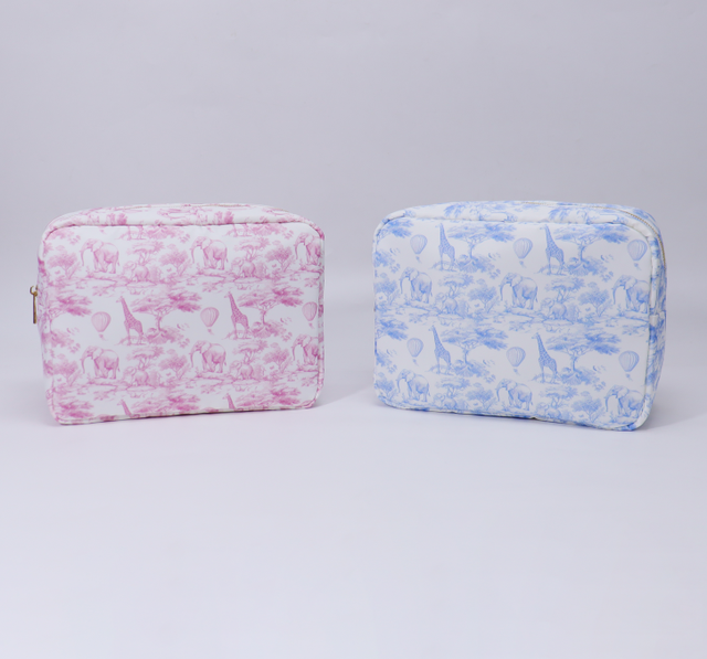 French Country Deer Print Toile Cosmetic Pouch Water-Resistant Nylon Animal Theme Travel Toiletry Case Charming Bridesmaid Gift