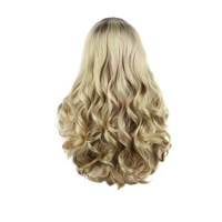 Pelucas sintéticas resistentes al calor para celebridades, pelo ondulado con apariencia Natural de 180% de densidad, color marrón ombré, 28 pulgadas, con encaje frontal predespuntado