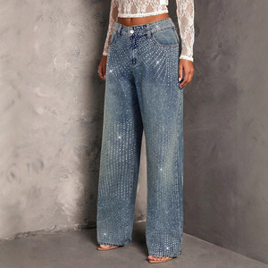 Vaqueros de pierna ancha estilo europeo y americano con estampado en caliente para mujer, pantalones holgados de pierna recta hasta el suelo - Product Image 4