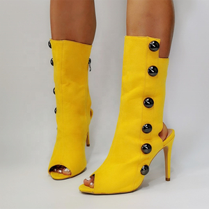 Fresh Yellow Breathable Open Toe Boots 2022 Spring High Heel Peep Toe <b>Shoes</b> Ankle Boots Studs Irregular Cut Side Zip Size 47 - Product Image 2
