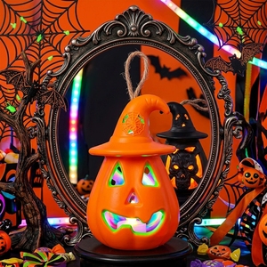 Lanterne citrouille-tête de morteuse d'Halloween, sculptée creuse, veilleuse LED en plastique, décoration de table pour bar, fête de loup-garou, accessoire de maison hantée - Product Image 3