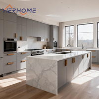 Îlot de cuisine pré-assemblé avec plan de travail en quartz |   Solution modulaire de charnières pour l'intégration complète de la menuiserie, prête à être expédiée