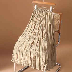 Otoño Invierno nueva llegada <span class=keywords><strong>mujer</strong></span> Color sólido cintura alta Formal largo Maxi plisado A-Line falda Casual transpirable Natura - Product Image 1