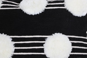 Funda de Cojín Decorativa con Textura Tufted a Mano, Estilo Boho, Negro y Marfil, con Pompones y Ribete de Encaje, para Sofá, Hotel, Decoración del Hogar - Product Image 5