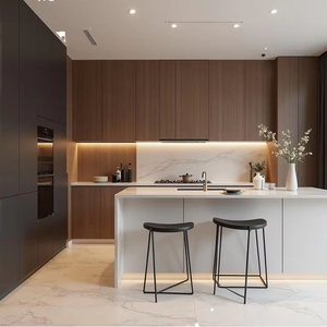 Cucina Moderna su Misura Bianca con Isola, Design Compatto, Mobili Modulari con Lavello e Base, Cerniere Pronte <span class=keywords><strong>per</strong></span> il Montaggio - Product Image 1