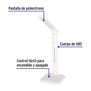 Lámpara de Escritorio LED VOLTECK de 8W con 5 Niveles de Iluminación, Control Táctil, Diseño Minimalista, Cuerpo de Plástico Blanco, CA 85-265V, 25000 Horas de Duración - Product Image 3