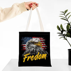 American <strong>Flag</strong> Bald Eagle Canvas Bag Patriotic USA Shoulder Bag Reusable Grocery Shopping Bag for 4th of July Independence Day - Product Image 1