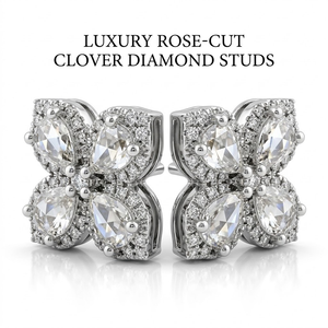 Bague de luxe en or blanc 18 carats avec diamant naturel taille rose, certifiée IGI, sertie halo, pavé quatre pétales, accent perles, cadeau pour femme - Product Image 1