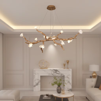 Lustre moderne de luxe en laiton avec pampilles en forme de branche, suspension nordique en céramique à motif floral pour salon, salle à manger, chambre, îlot de cuisine, décoration