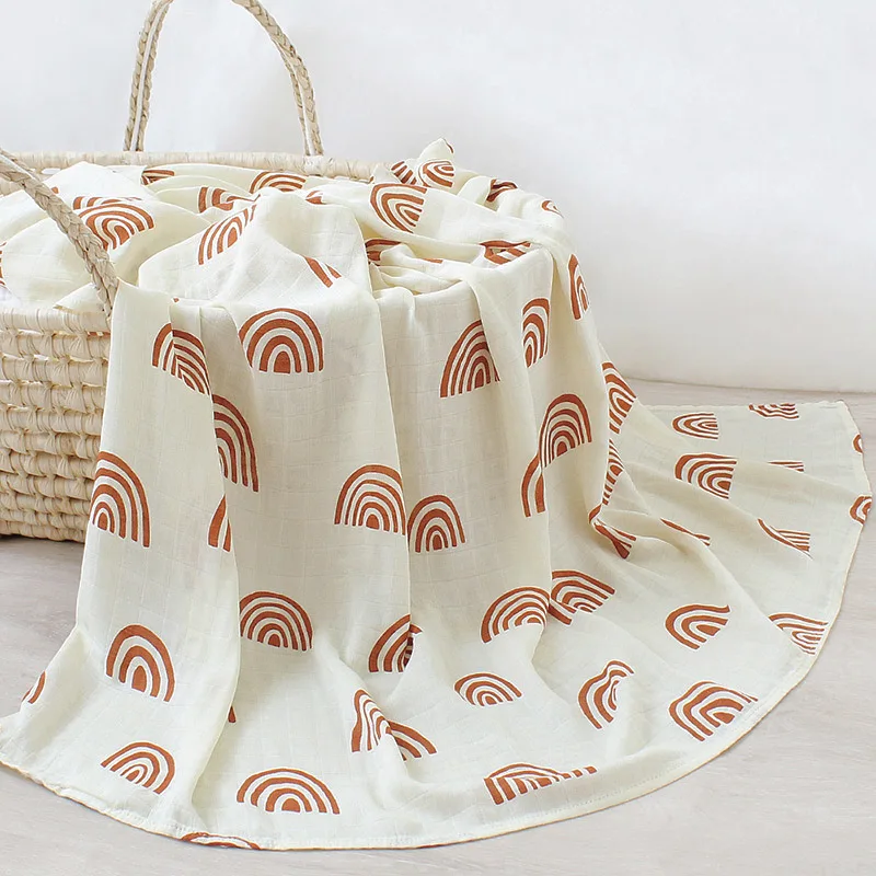Индивидуальный принт Радужный органический муслиновый накидка бамбуковый хлопок однотонные детские пеленки одеяла для новорожденных