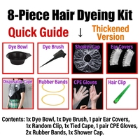 Kit de 8 pièces d'outils de coloration capillaire professionnels jetables et durables pour salon : Bol mélangeur, Brosse, Cape, Gants, Protège-oreilles, Bonnet de douche, Pinces à cheveux