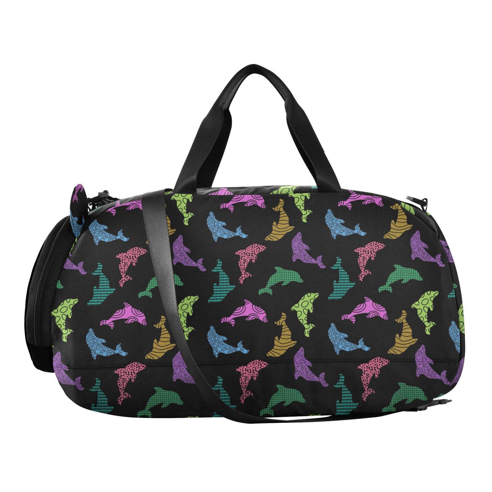 Cute Cartoon Neon Baby Dolphin Weekend Overnight Bag Small Rolling Shoes  Storage Custom Design Toddler Boys Duffle Bag for Kids