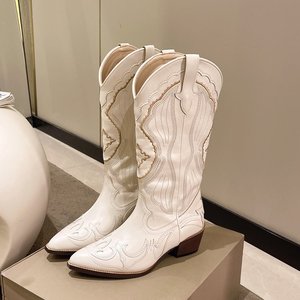 <span class=keywords><strong>Stivali</strong></span> <span class=keywords><strong>bianchi</strong></span> in pelle sintetica con stivale da Cowboy occidentale da donna taglie forti con tacco alto alto - Product Image 2
