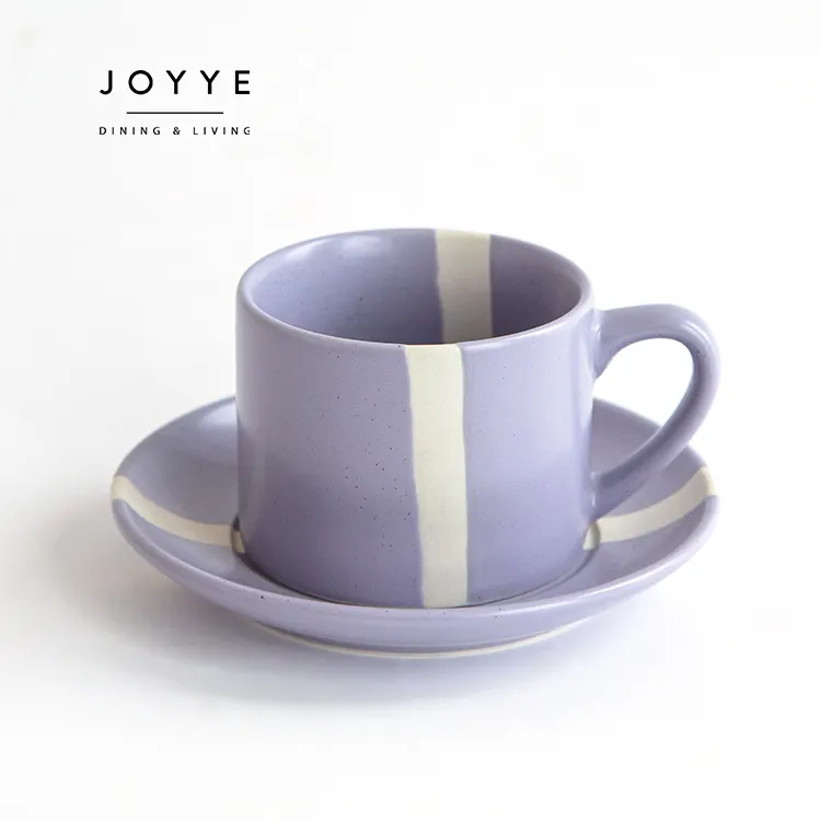 JOYYE 200ml Purple Ceramic Porcelain Elegant Mugs Coffee Tea Cup And Saucer Set