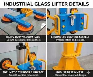 رافعة زجاجية معلقة مخصصة مع وحدة تحكم منطقية قابلة للبرمجة ومحرك وشفاط رفع بسعة 260 كجم وطاولة قطع CNC بجهد 220 فولت/380 فولت - Product Image 5