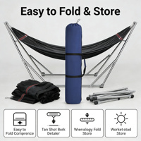 Hamac double de style décontracté moderne avec support inclus, mobilier d'extérieur pliable en toile de coton et matériau PC, capacité de charge de 150 kg, pour tous.