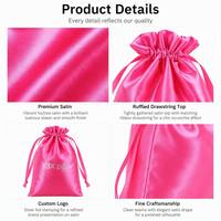 Sac en satin personnalisé avec cordon de serrage pour extensions capillaires, emballage de bijoux, sac cadeau, sac à perruque en satin rose vif et noir, logo OEM en gros