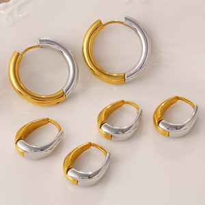 Pendientes de aro en tono dorado y plateado, geométricos, de acero inoxidable, para uso diario, joyería para mujer - Product Image 2