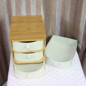 Office desktop <b>storage</b> box, jewelry <b>storage</b> drawer type, bamboo and wood fabric <b>dressing</b> <b>table</b> organizer, export customized - Product Image 1