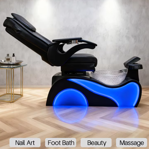 Mobilier et équipement de salon de manucure noir et or, fauteuils de pédicure électriques inclinables avec massage et spa pour les pieds, luxe, avec éclairage LED - Product Image 4