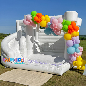Nuovo stile per bambini castello bianco doppio scivolo gonfiabile che rimbalza Combo con la palla Pit per bambini scivoli d'acqua casa di rimbalzo con la sfera - Product Image 2