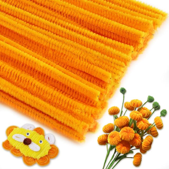100PCS Orange Pipe Cleaners Chenille Stem Fuzzy Stick DIY Craft for Creative Handmade DIY Art Craft Project Decoration Supplies