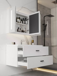 Mobile <span class=keywords><strong>Bagno</strong></span> con Specchio in PVC <span class=keywords><strong>Bianco</strong></span> da Parete, Lavabo in Vetro <span class=keywords><strong>Bianco</strong></span>, Vendita all'Ingrosso - Product Image 2