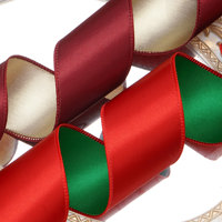 Ruban en satin polyester double face de 63 mm, 10 yards, avec bordure métallique, pour emballage, décoration et boîtes cadeaux de Noël