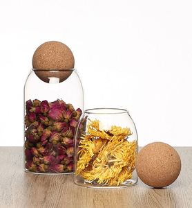 Transparent 1100ml High Borosilicate Glass Canister Airtight Food Jar With Round Cork Stopper Modern <b>Pantry</b> Organization Bottle - Product Image 3