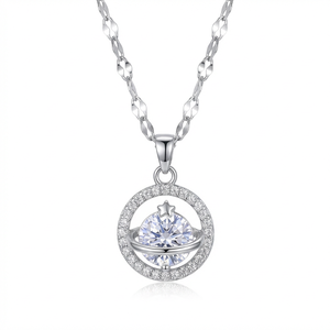 Collana in Acciaio Inossidabile Placcato Argento con Ciondolo Pianeta <span class=keywords><strong>Saturno</strong></span>, Zirconia Scintillante e Charm Celeste, Catena a Maglie per Donna - Product Image 1