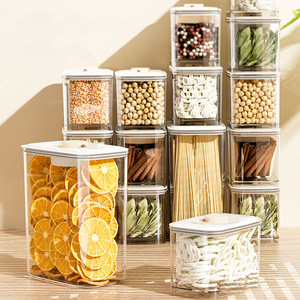 Storage Jar Rectangle Flip Top Airtight Food Preservation Container For Grains Cereals Transparent Household Use - Product Image 1