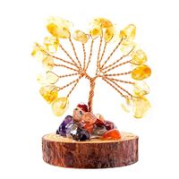 Arbre de Vie en Cristal Naturel en Gros avec Base en Bois et Gravier de Cristal, Arbre Porte-Bonheur Fait Main en Fil de Cuivre Tressé, Ornement Arbre de Vie