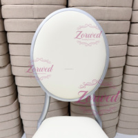 Chaise de banquet commerciale empilable tendance 2026, dossier ovale en métal argenté de luxe, pour mariages, fêtes, hôtels, salons, hôpitaux et projets