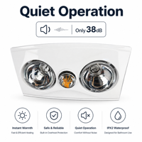 Chauffe-eau de salle de bain compact 3-en-1 à montage au plafond avec lampe chauffante, lumière LED et ventilateur d'extraction, chauffe-eau infrarouge pour salle de bain IPX4 SAA CE UL