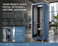 Cabine de travail insonorisée pour une personne, cabine de réunion silencieuse avec cadre en aluminium de 3,0 mm et verre de sécurité laminé