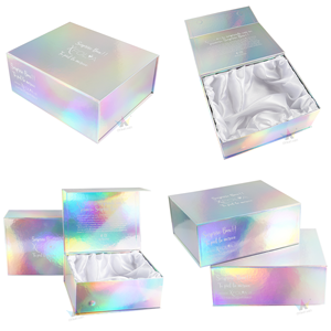 Custom Iridescent Magnetic Holographic Hard Underwear Gift Box Matt Lamination Sponge Lining Satin Insert for Bath Salt - Product Image 1