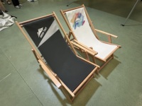 Vente en gros de chaises longues en bois pliantes réglables avec impression personnalisée du logo chaises de plage