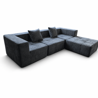Canapé modulaire moderne en forme de L avec ottoman, 3 places, meubles de salon, gris anthracite, capitonné en chenille