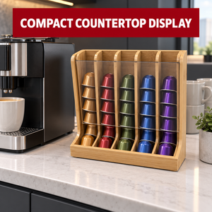 Rak Penyimpanan Kapsul Kopi Akrilik Bambu 5 Kompartemen dengan Laci Organizer untuk Kapsul Nespresso - Product Image 3