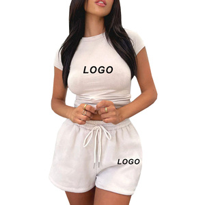 2024 da donna traspirante Top corto e pantaloncini da <span class=keywords><strong>motociclista</strong></span> in tinta unita da jogging due pezzi Set da donna - Product Image 1