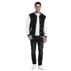 Veste universitaire rouge personnalisée OEM pour hommes, tissu léger, col montant avec broderie Streetwear, veste de baseball pour hommes - Product Image 1